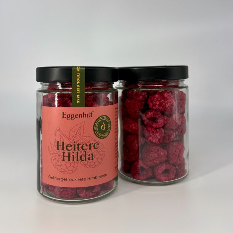 Gefriergetrocknete Himbeeren „Heitere Hilda“ im Glas vom Eggenhof