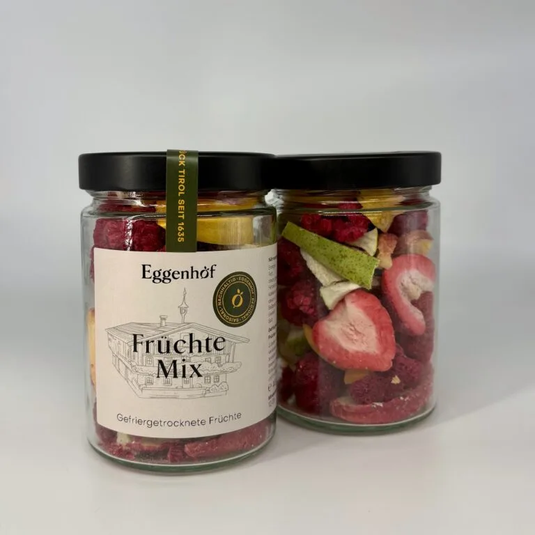 Früchte Mix 40 g mit gefriergetrockneten Früchten im Glas vom Eggenhof