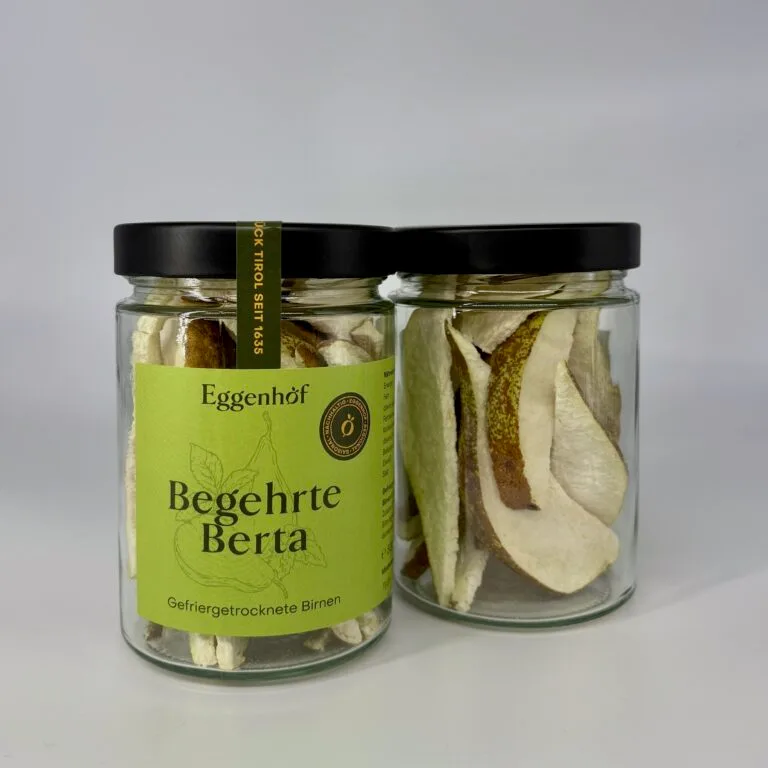 Gefriergetrocknete Birnen „Begehrte Berta“ im Glas vom Eggenhof